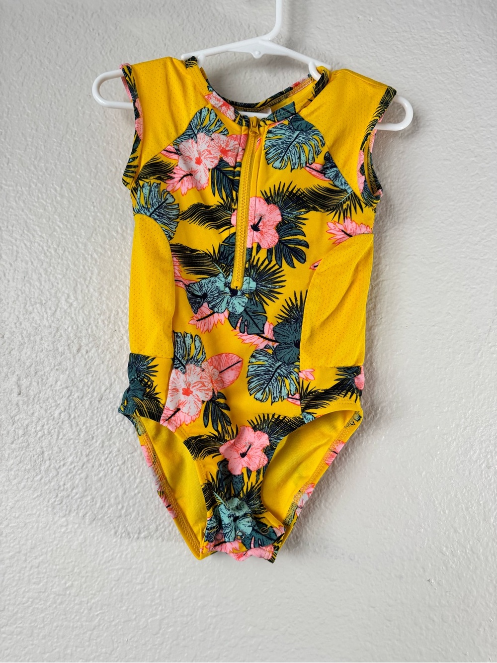 Cat & Jack Yellow Tropical Print Zip One-Piece Swimsuit